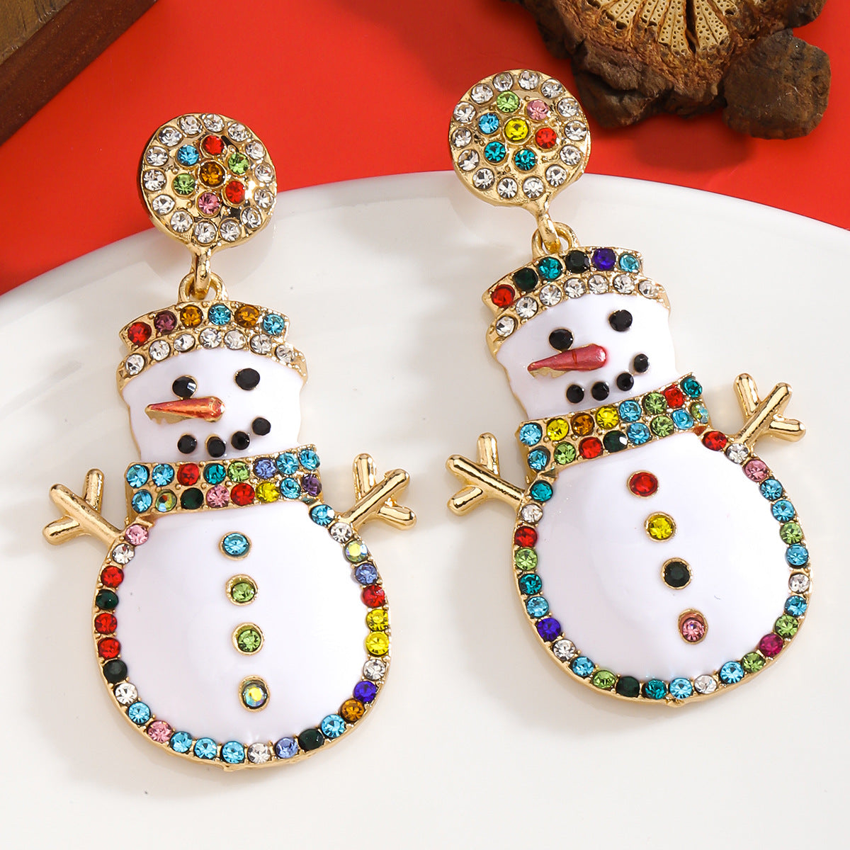 Wholesale Christmas Cartoon Snowman Earrings Colorful Diamond Cute Earrings